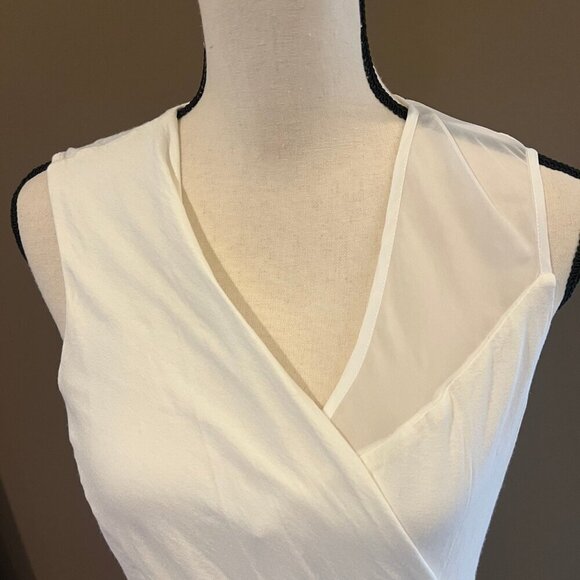 Vince Camuto Cream Sleeveless Draped Top, with sheer shoulder, Size Medium - Picture 2 of 10
